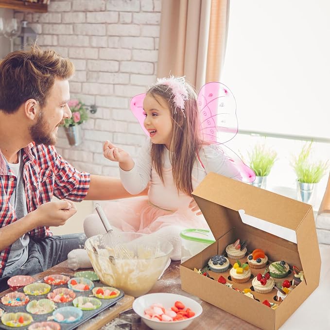 Cupcake Box, Disposable Cupcake Container Bulk, Auto-pop up, 2 Pcs, Brown | Cupcake Holder Holding 12 Count Cupcakes, Cupcake Carrier with Window, Easy To Assemble, Transport and Store Cupcake, Sturdy