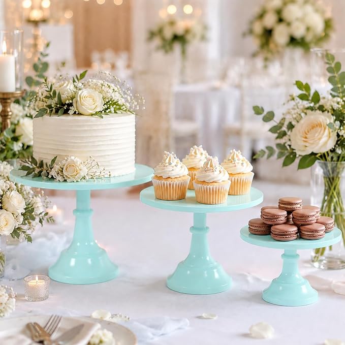 3 Pcs Cake Stand Set Metal Round Cake Holder Cupcake Stands 8/10/12 inch Blue Dessert Display Stands Dessert Table Decorations for Birthday Parties, Baby Shower,Wedding Banquets and Anniversary