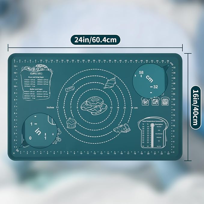 DANIA & DEAN Silicone Baking Mat - Upgrade Mom Theme 26x16 Inch Extra Thick Pastry Mat with Measurements, Non-Slip and Reusable, Kneading Dough Mat for Kitchen Counter, Bread, Cookies, Pizza, Pasta