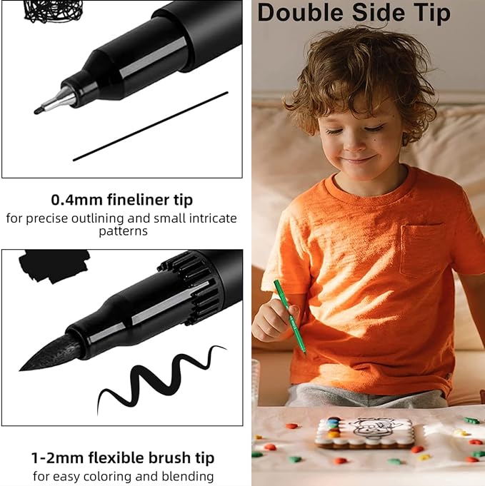 Fanika 12Pcs Edible Markers for Cookie Decorating, Upgrade Double Side Ultra Fine Tip Food Coloring Pens for Cakes Decorating,Fondant,Easter Eggs,Macaron,Frosting - With 3PCS Black Set