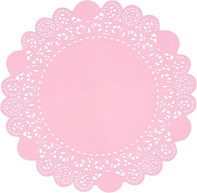Pastry Tek 8 x 8 Inch Paper Lace Doilies, 4000 Disposable Table Doilies - Elegant Lace Finish, Long Lasting, Pink Paper Doily, for Pastries, Cupcakes, Desserts - Restaurantware