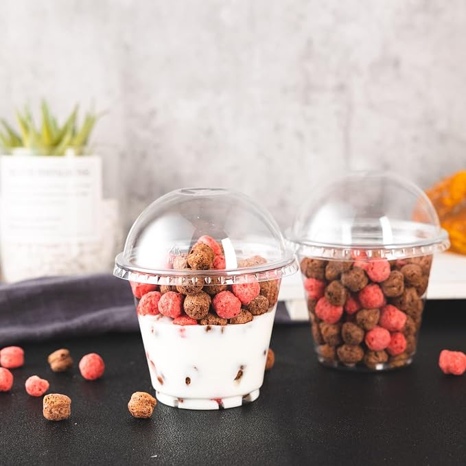 Lullaby 50Pack 9oz Clear Plastic Cups with Dome Lids, Dessert Cups with Lids, Disposable Parfait Cups, Party Cups Cupcake for Parties and Daily Use