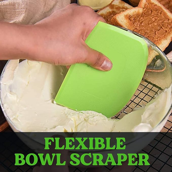 SURDOCA Dough Scraper Bench Scraper - 3P 11.8x7.3" Plastic Flexible Bowl Scraper, Sharp Edge & Angles Cake Scraper. Non-Slip Bakeware Decorating Tools Sculpting & Modeling Tools - Green+Pink+Green