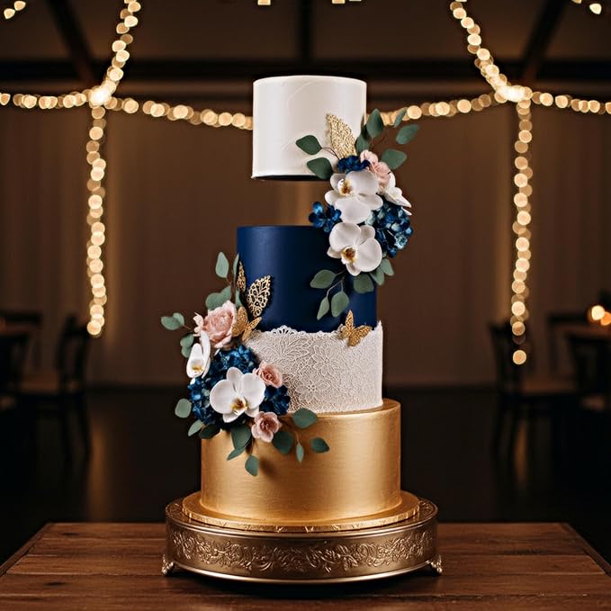 LemonRoad 4''+6'' White Floating Cake Stand 2 Tier Metal Wedding Cake Stand Spacer Separator Round Decorative Dessert Display Riser Pastry Holder for Birthday Anniversary Party Centerpiece (Classic)