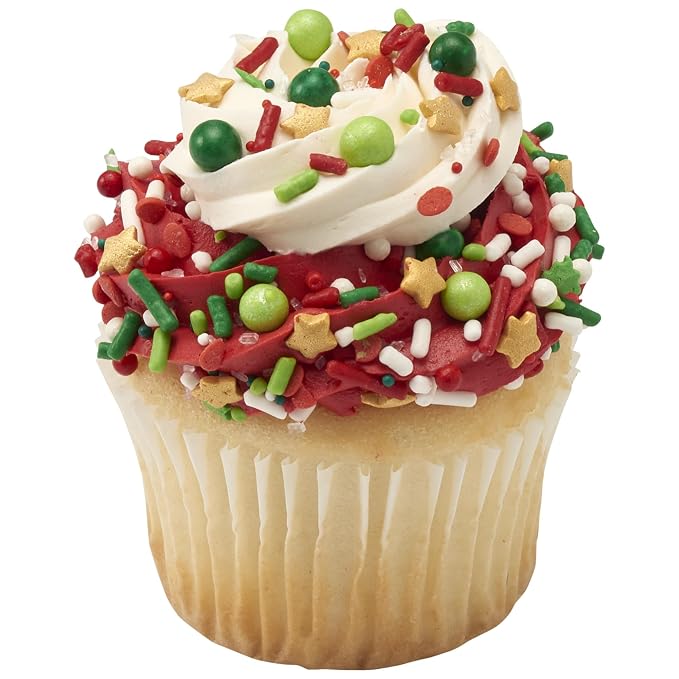DECOPAC North Pole Fusion Mix Candy Sprinkles, 26oz, Fancy Christmas Gold Stars, Green Trees, Red Berries, Edible Festive Sprinkles For Celebration Cakes, Cupcakes, Cookies & Donuts (28308)