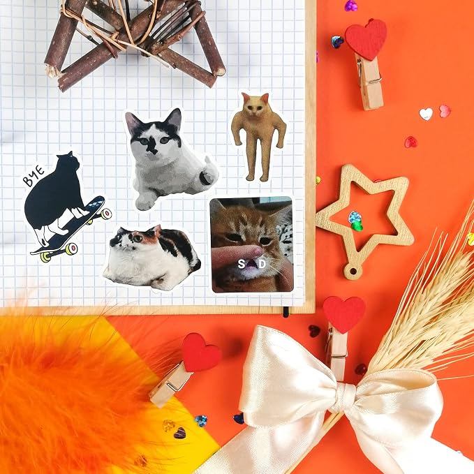 BulbaCraft 100Pcs Cat Meme Stickers - Funny Cat Stickers, Gifts for Women & Men
