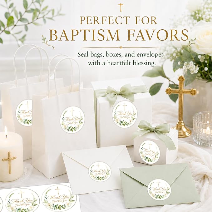 Louise Maelys 120 Pcs Christian Thank You Stickers, 2 Inch God Bless Labels | God Bless You with Cross Floral Design, Church Gifts, Envelopes, Party Favors, Baptism, Small Business Packaging