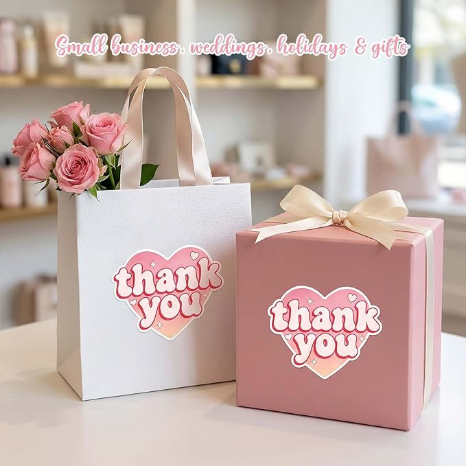 Heart Shaped Thank You Stickers, Cute Pink Appreciation Labels for Gift Wrapping, Small Business Packaging, Mother’s Day Gift Stickers, Bakery Package Seals, 60 Pcs