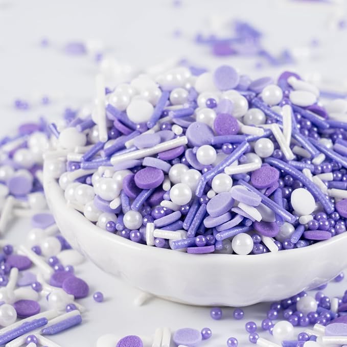 Purple Sprinkles for Cake Decorating Edible Purple Confetti Sprinkles Topper for Cookie Cupcakes, Candy, Cream, Chocolate Cake Decorations - Jimmies, Nonpareils, Sugar Pearl 7ounce