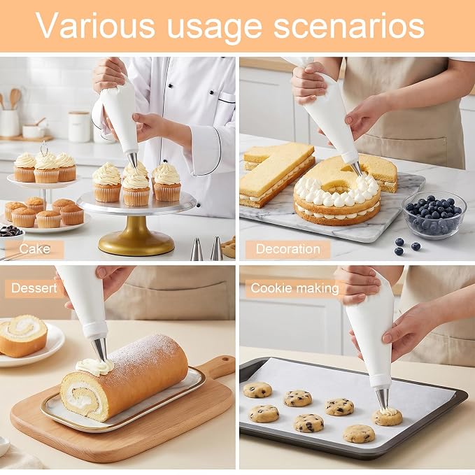 18 Pcs Reusable Piping Bags and Tips Set, 16 Inch Cotton | Pastry Bags and Tips Frosting Piping Kit for Cake Decorating, Cupcakes, Cookies | Durable Exterior, Easy to Clean