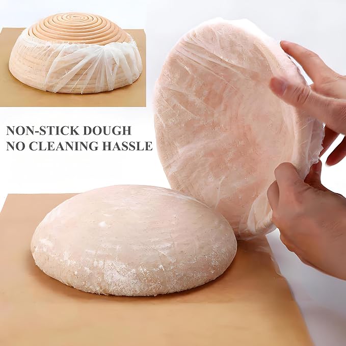 50 Pcs Disposable Banneton Liner,Non-Stick Bread Proofing Basket Liner & Elastic Bowl Covers for Sourdough,Rising,Fermentation,Reusable Bread Making Accessories (Baking Supplies)