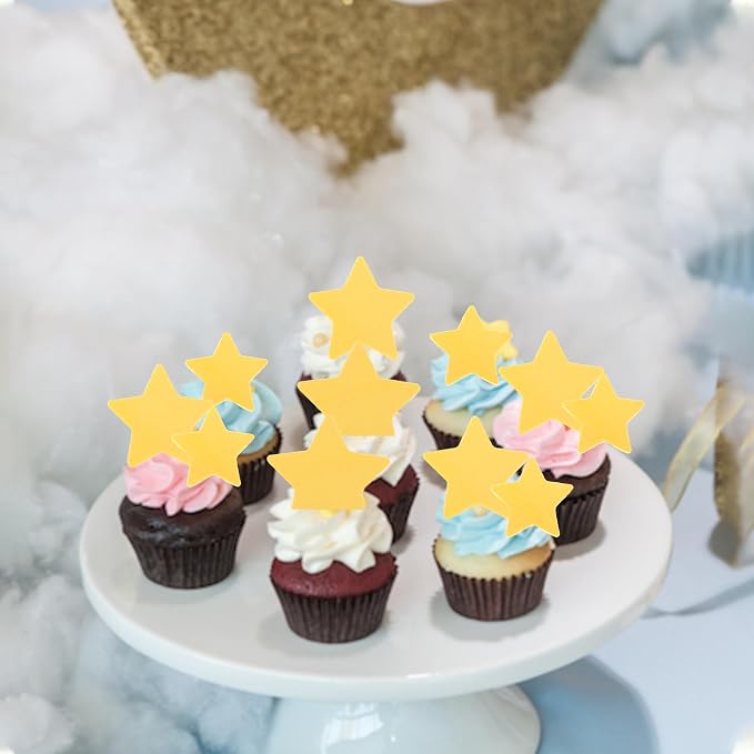 60 PCS Edible Gold Star Cupcake Toppers Edible Stars for Cake Decorating Edible Twinkle Star Cupcake Picks Baby Shower Cake Decorations for Wedding Engagement Bridal Shower Birthday Party Supplies