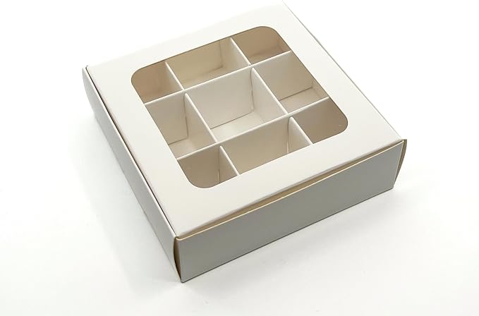 Treat Boxes - 20 ct 5 x 5 x 1.57 in Bakery Boxes with Windows and Dividers for Candy, Cookies, Cupcakes, or Bakery Desserts - Chocolate, Treats, and Baked Goods Packaging for Gifting