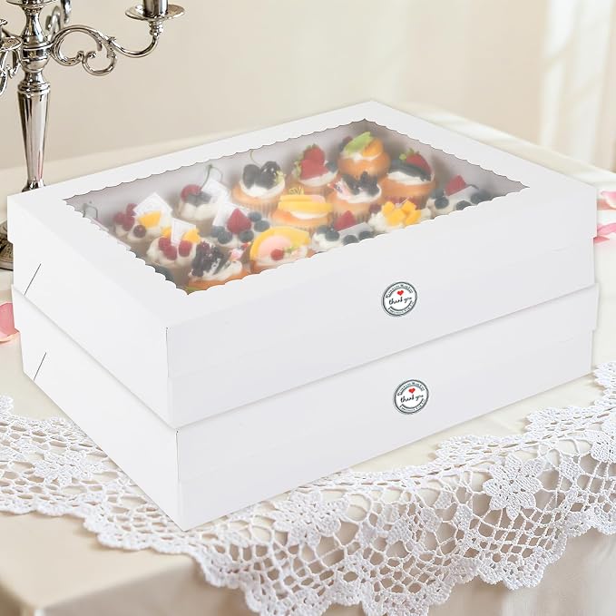 24 Count Cupcake Box, 8 Pack Cupcake Containers with Windows and Inserts, Disposable Cupcake Carriers for Muffins, Treats, Pastries, Mother's Day 19 x 14 x 3.9 Inches (White, 24Count /8Pcs)