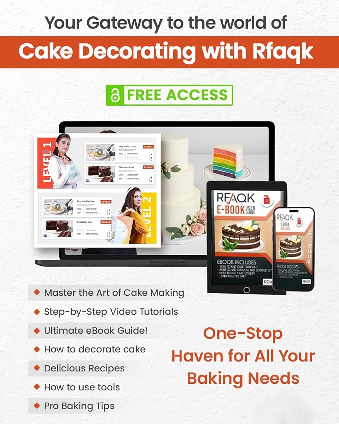 RFAQK 35PCs Cake Turntable and Leveler-Rotating Cake Stand with Non Slip pad-7 Icing Tips and 20 Bags- Straight & Offset Spatula-3 Scraper Set -EBook-Cake Decorating Supplies Kit -Baking Tools | Turntable, 2 Spatula, 20 Icing Bags, 4 Scraper, 7 Piping ...