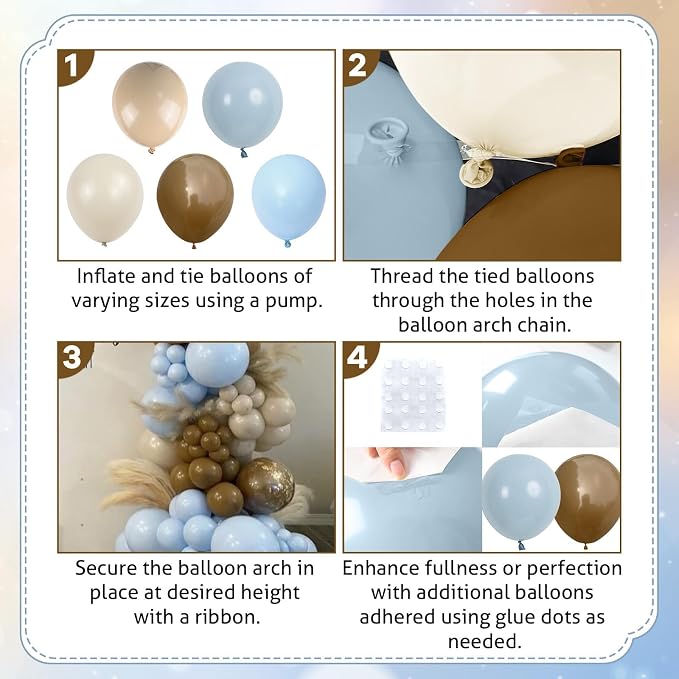 Blue and Brown Balloon Garland Arch Kit, 114Pcs Dusty Blue Double Stuffed Coffee Brown Sand White Balloons for Boy Bear Baby Shower Decorations Wedding Boho Birthday Party Decorations