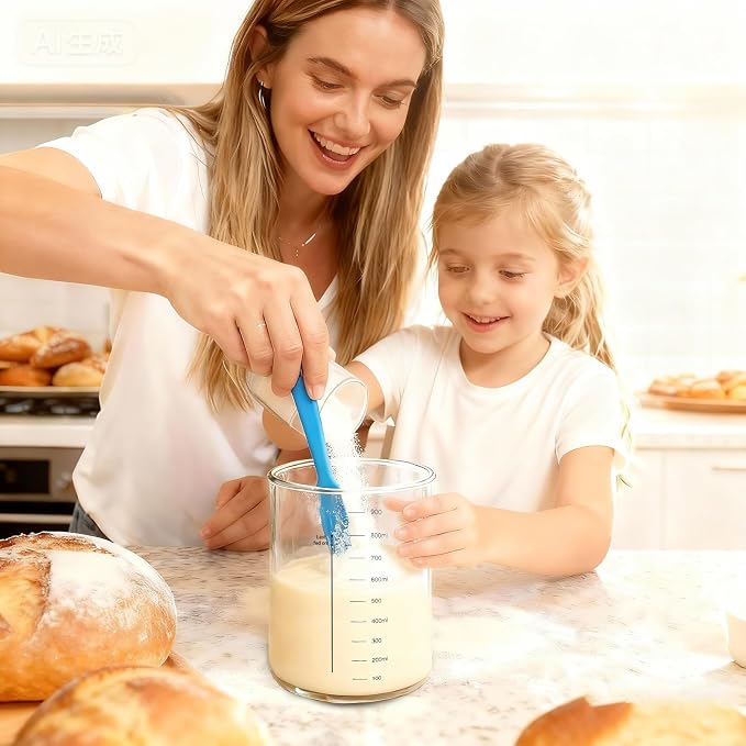 34oz Sourdough Starter Jar Kit,Wide Mouth Sourdough Starter Container with Feeding Tracking Band, Silicone Spatula&Sourdough Starter Kit-Baking Supplies(2 pack). (Blue)
