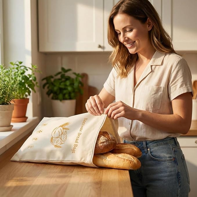 lorine zipper beeswax-lined bread bag, natural beeswax bread bag with a linen blend, suitable for homemade bread and sourdough, safe and reusable