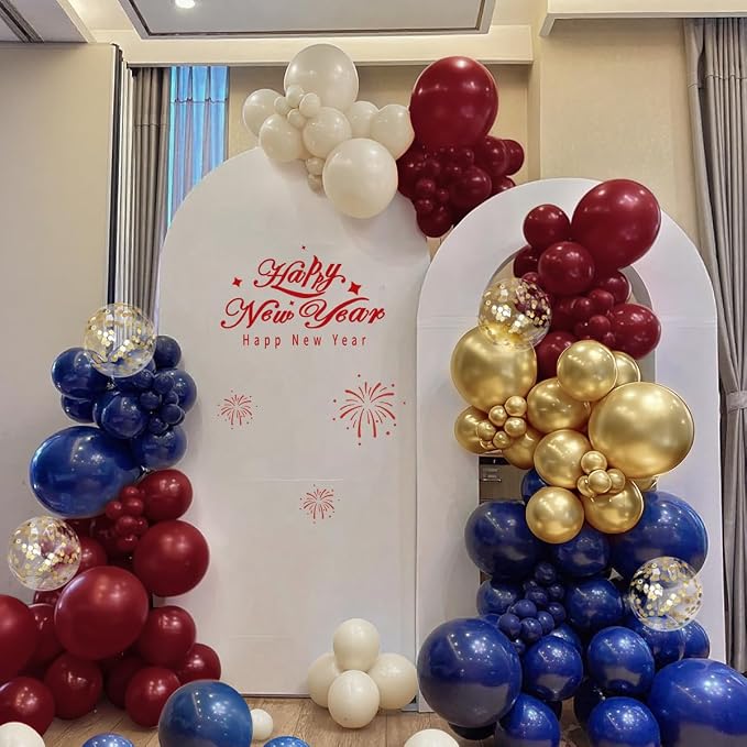 Red White and Blue Balloon Garland Arch Kit, 167Pcs Midnight Blue Burgundy Sand White Metallic Gold Balloons for Graduation Birthday Wedding Christmas New Year Party Decor