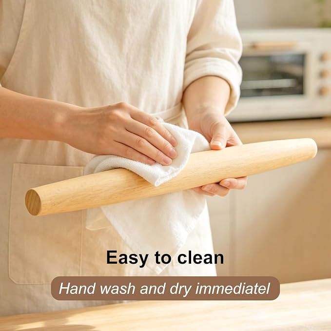 Syn-zer 17 Inch French Rolling Pin, Solid Beech Wood | Tapered Design, Non-Stick, Easy to Clean, Ideal for Baking Pie Crust, Pizza Dough, Fondant & Cookie Dough