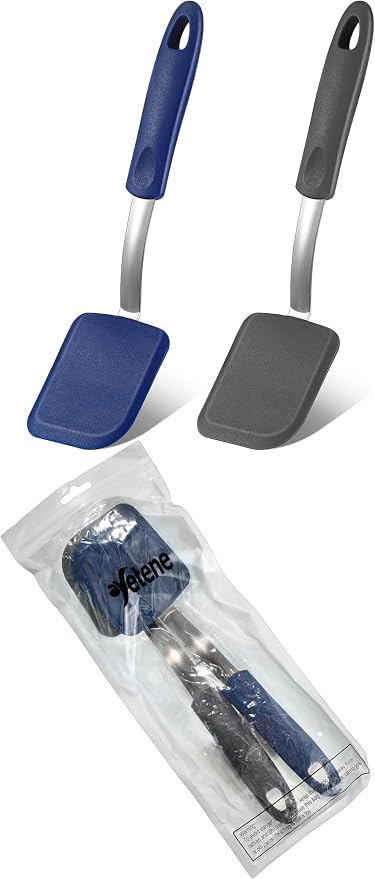 Silicone Cookie Spatula Turner 2 Pack Mini Brownie Spatula Flexible Kitchen Small Silicone Turner for Nonstick Cookware Heat Resistant No Scratch Flipper for Pancake(Solid Flat,Gray, Blue)