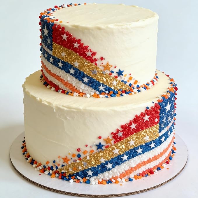 HeDeon&Rles Edible Patriotic Sanding Sugar Crystals Red White Blue Gold Orange Sparkling Sugar Crystals for Baking Icing Cookie Pancake Cake Toppers Independence Day Halloween Christmas Supplies