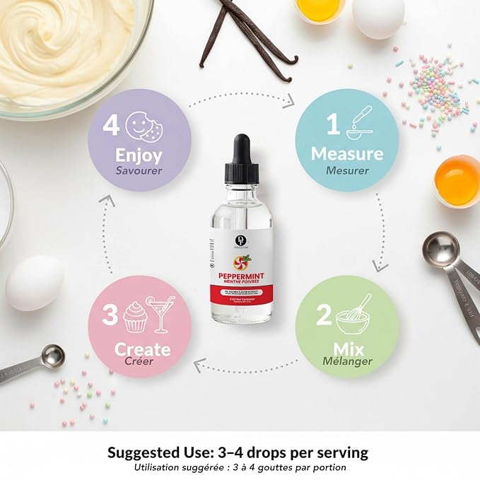 Dolce Flav Natural Peppermint Extract – 2 Ounce Oil-Soluble Kosher, Sugar-Free, Concentrated Pure Mint Flavor for Hard Candy, Chocolates & Baking, Includes Measured Dropper