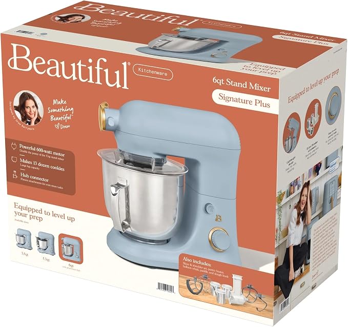 6 Quart Stand Mixer, 600W Tilt-Head Electric Kitchen Mixer with 12 Speeds, Stainless Steel Bowl, Dough Hook, Whisk & Beater, Multifunction Food Mixer (Cornflower Blue)