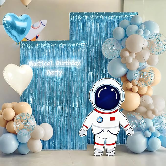 157Pcs Light Blue Cream Sand White Balloons with Pastel Blue Fringe Curtain for Baby Shower Gender Reveal Wedding Teddy Bear Birthday Party Decorations