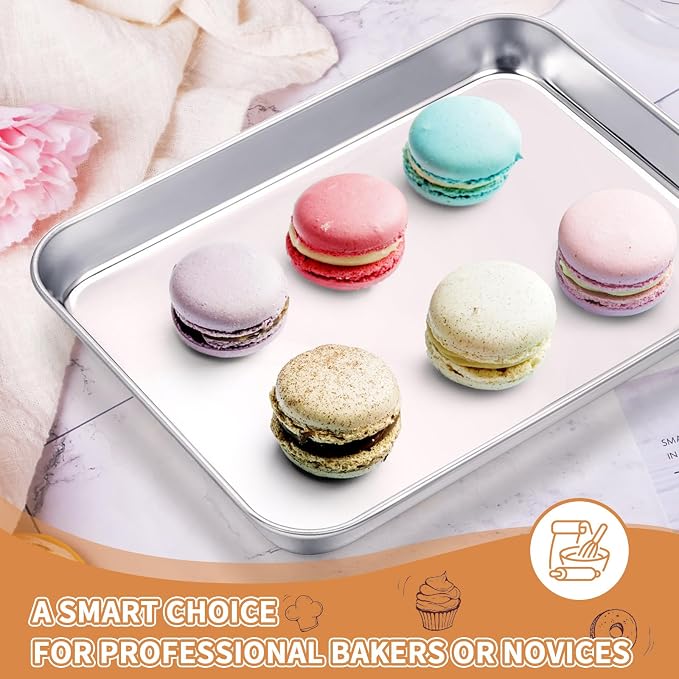 Stainless Steel Baking Sheet Set of 2, Deedro Cookie Sheet Metal Baking Pan Oven Tray, Non Toxic & Heavy Duty, Rust Free & Mirror Finish, Easy Clean & Dishwasher Safe, 9 x 7 x 1 Inch