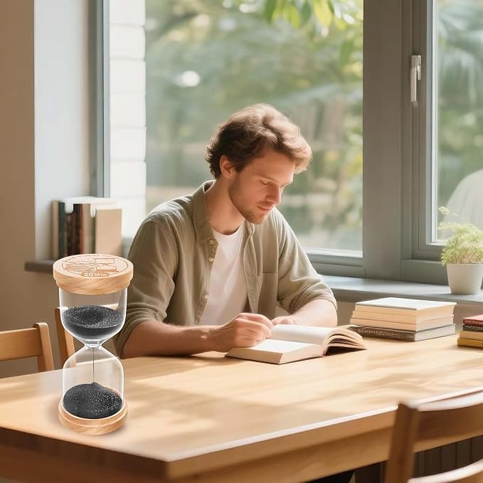 Wooden Hourglass Sand Clock, Small Wood Black 3 Min Hour Glass, Three Minutes Sandglass for Brushing Teeth, Reloj De Arena,Office Classroom, Game, Kitchen, Home