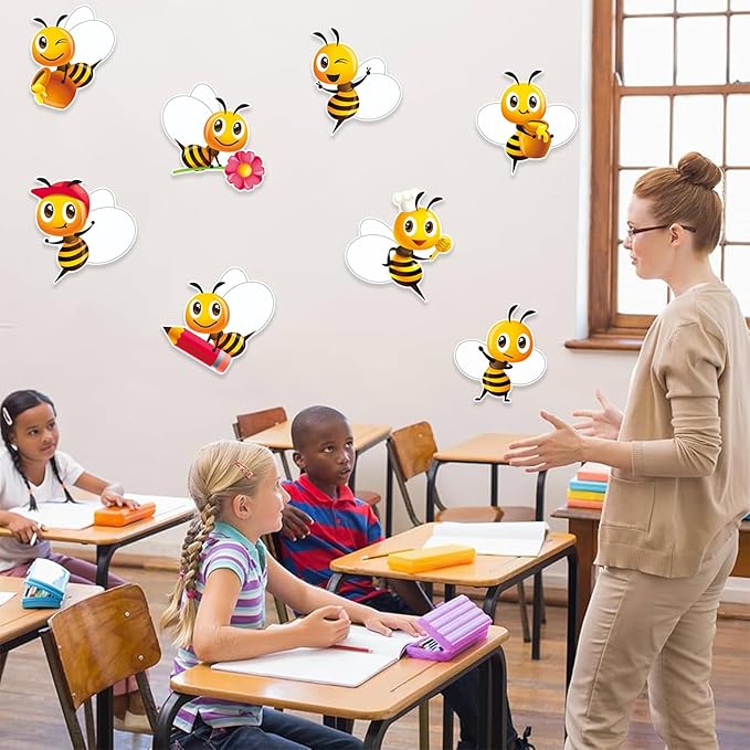 Vuzvuv 90Pcs 5In Bee Paper Cutouts with 180Pcs Glue Points,Bee Cut Outs Bulletin Board Decorations for Birthday Party Theme Decor Supplies