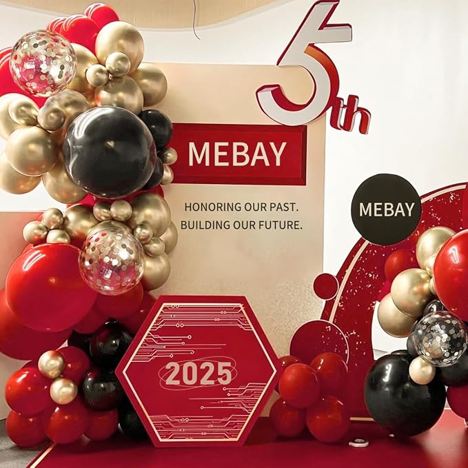 MEBAY Red Black Gold Balloons Arch Kit with Gold Confetti, 166Pcs Red Gold Black Balloons Garland for Birthday Wedding Anniversary Movie Casino Night Hollywood New Years Festival Decorations