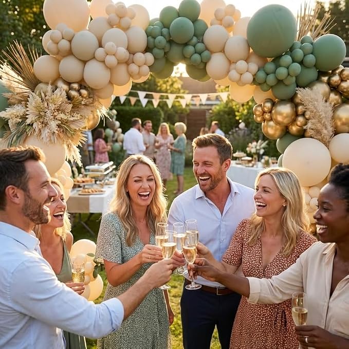 Sage Green Balloons Garland Arch Kit - 5 10 12 18 inch Different Size Sage Green White Sand Gold Balloons for Wedding Bridal Shower Birthday Anniversary Bachelorette Theme Party Decorations