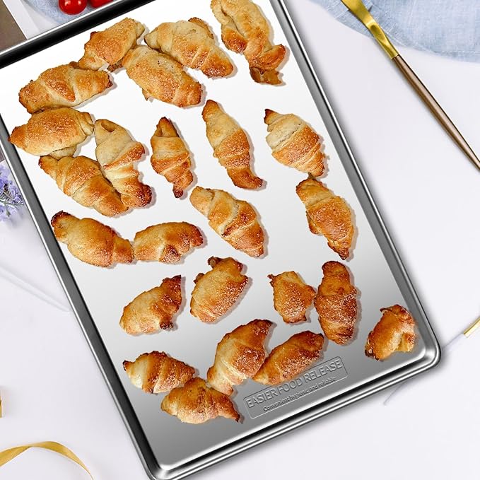 Baking Sheet Set of 3, Stainless Steel Cookie Sheet Baking Sheet Pan, 16/12/9 Inch, Non Toxic & Heavy Duty & Easy Clean, Rust Free&Mirror Finish, Dishwasher Safe