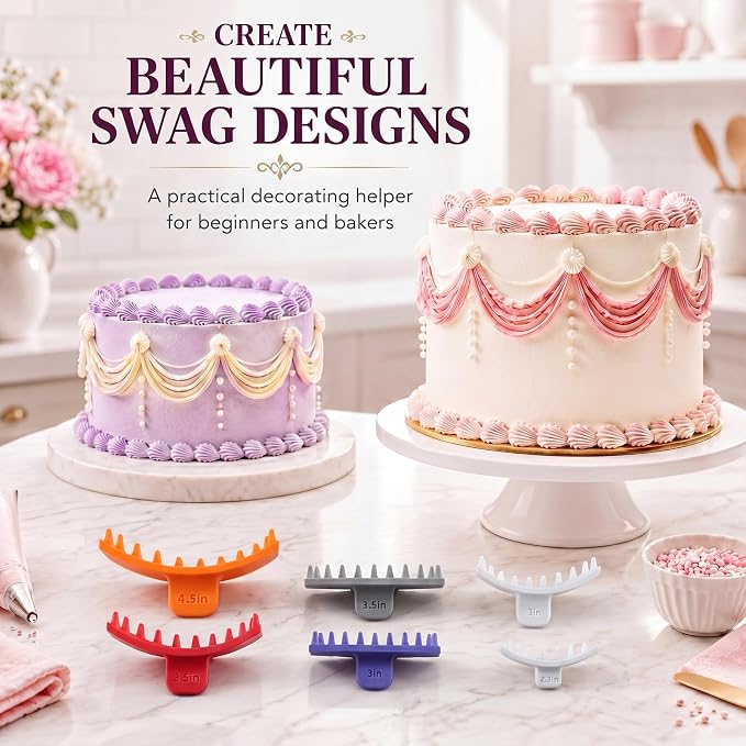 Hushee 6 Pcs Cake Arch Guide Tool Cake Decoration Tools Swag Marker Tool Piping Guide Multiple Sizes Arc Ruler Convenient for Controlling Size and Position for Cakes Piping Beginners and Bakers