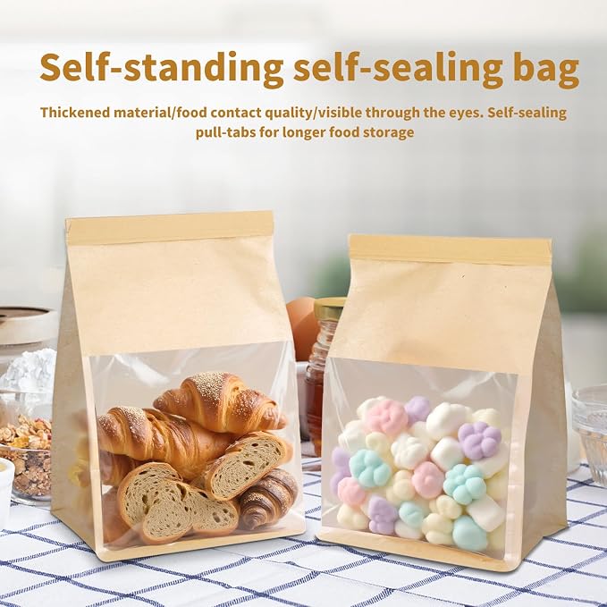 100 Pack Bread Bags with Tin Tie,Small Bakery Bags with Clear Window,Bagel Bags,Cookie Bag for Bakery, Homemade Bread,Popcorn,Cookies,Coffee Bean