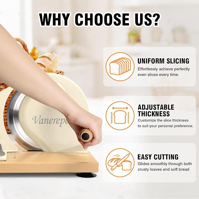 vanerepok Manual Bread Slicer for Homemade Sourdough Bread Versatile Hand Crank Bread Slicer for Sourdough Crusty Bread Etc Stainless Steel Slicers Adjustable Width for Homemade & Commercial Use