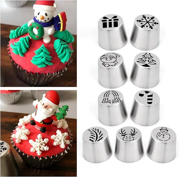Christmas Russian icing Piping Tips Set-30pcs Cake Decorating Kit with 13 extra large nozzles,10 Pastry Bags, 6 Silicone Baking Cups,1 Cleaning Brush, Perfect for Cupcakes, Cakes, Holiday Baking Gifts