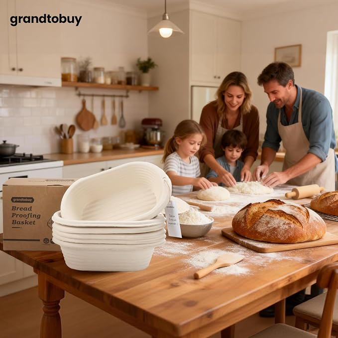 6pcs 10inch Oval Pulp Sourdough Proofing Basket Banneton Bortform with 30pcs Non Woven Liner Covers Professional and Home Bread Baking Supplies