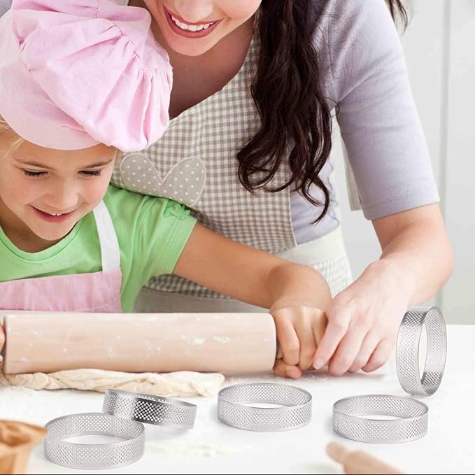 3Inch Tart Rings for Baking Stainless Steel Nonstick & Vented Tart Molds,Perforated Pastry Molds,Rust-Proof,Easy Release Crusts,Fruit Tarts, Pie Crusts & French Dessert Tart Pans for Home Bakers