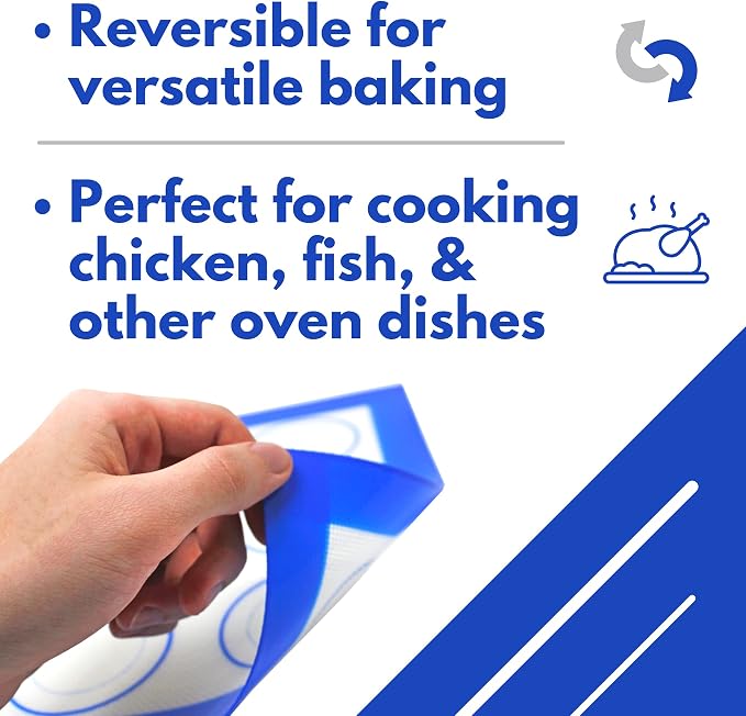 Jenaluca Silicone Baking Mats 2 Pack, Non-Stick, 16.5 x 11.6 inches | Food grade silicone pan liner with cookie measurements. Reusable for cookies, pastries & meal prep. Non-slip design.