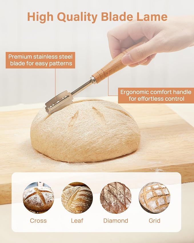 Kootek Banneton Bread Proofing Basket Set, 9 Inch Round Sourdough Starter Kit, Baking Supplies Tools with Dough Whisk, Scoring Lame, and Other Accessories for Artisan Bread Making