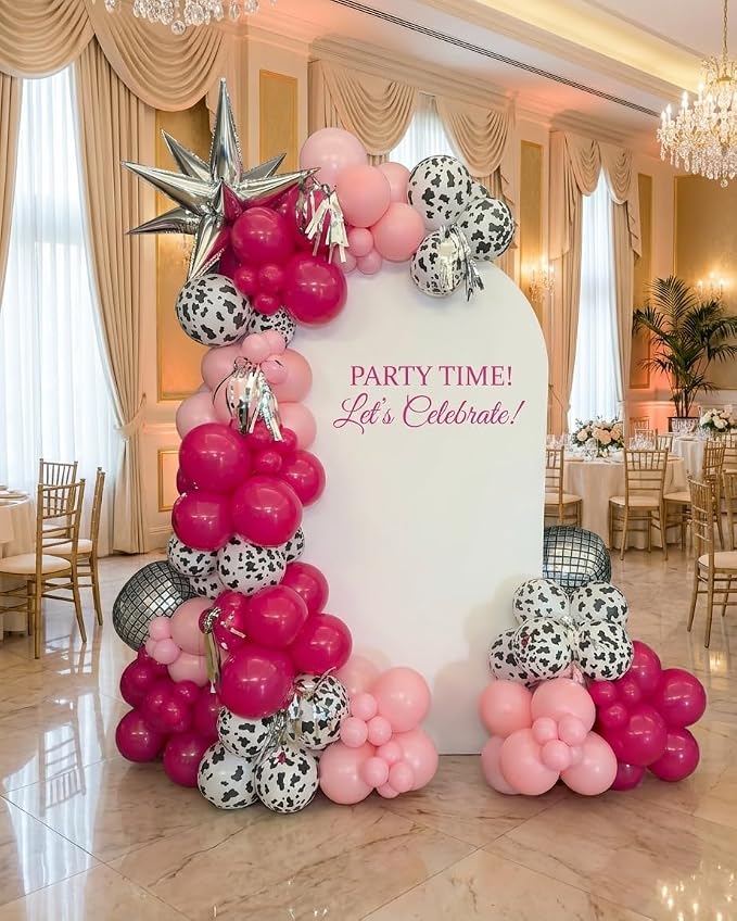 Disco Cowgirl Party Decorations 181Pcs Hot Pink Silver Cowgirl Balloon Arch Garland Kit for Anniversary, Bachelorette,Cow Girl Birthday, Farm, Western, Cowboy Theme Party Decoration
