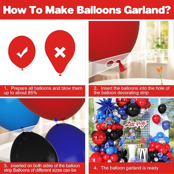 Navy Blue Red Silver Balloon Arch Garland Kit with Star Balloons Red 4D Round Foil Balloons for Birthday Graduation Party Decorations