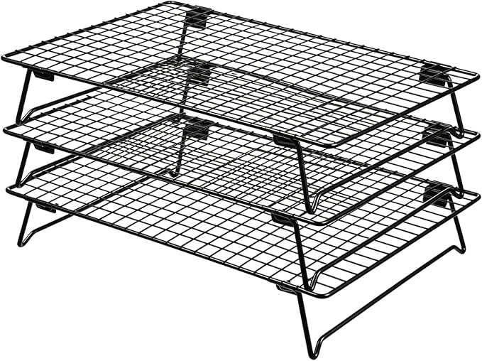 3-Tier Stackable Cooling Rack for Cooking and Baking, 17" x 11" Large Black Wire Cooling Rack, Foldable & Heavy Duty Cookie Cooling Rack, Oven Safe Baking Rack