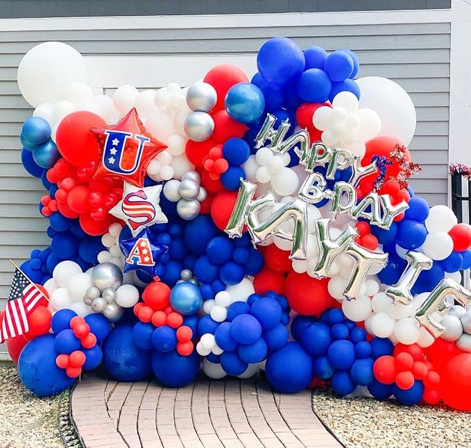 Voircoloria 105pcs Red White Blue Balloons 12inch Party Latex Balloons for 4th of July Independence Day Graduation Anniversary Party Decorations