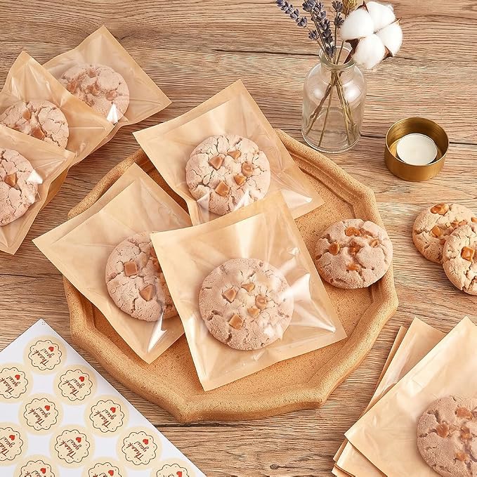 Cookie Bags with Seal(7.1x7.5 Inch) 50 PCS Sealable Bakery Bags for Treat Snack Baked Goods Pastry Donut Cookie Sleeves Bake Sale Packaging Heat Seal Farmstand Small Business Party Favors Supplies