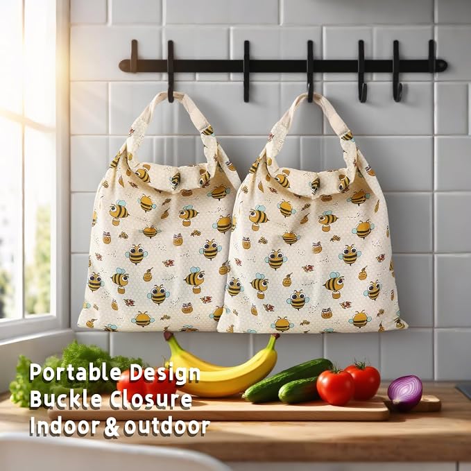 1 Large Beeswax Bread Bags for Homemade Bread Sourdough & 3 Beeswax Wraps, Easy to Clean Reusable Beeswax Breads Bags for Sourdough, 17 X 13 Inch Charming Honeybee Pattern Food Storage Bag