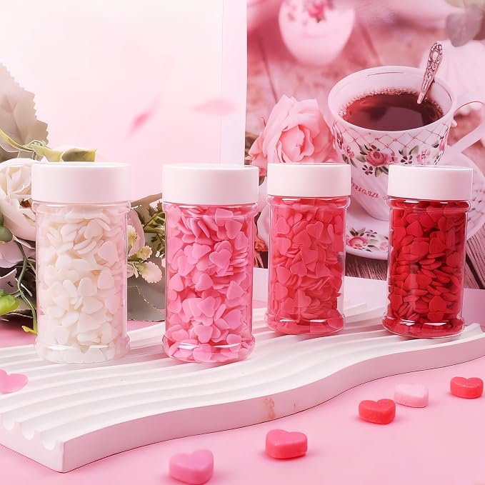 Heart Sprinkles for Cake Decorating, 11.3 Oz Edible Red White Pink Sprinkles, 4 Jars Set for Valentines & Mothers Day Baking Cupcakes Cookies